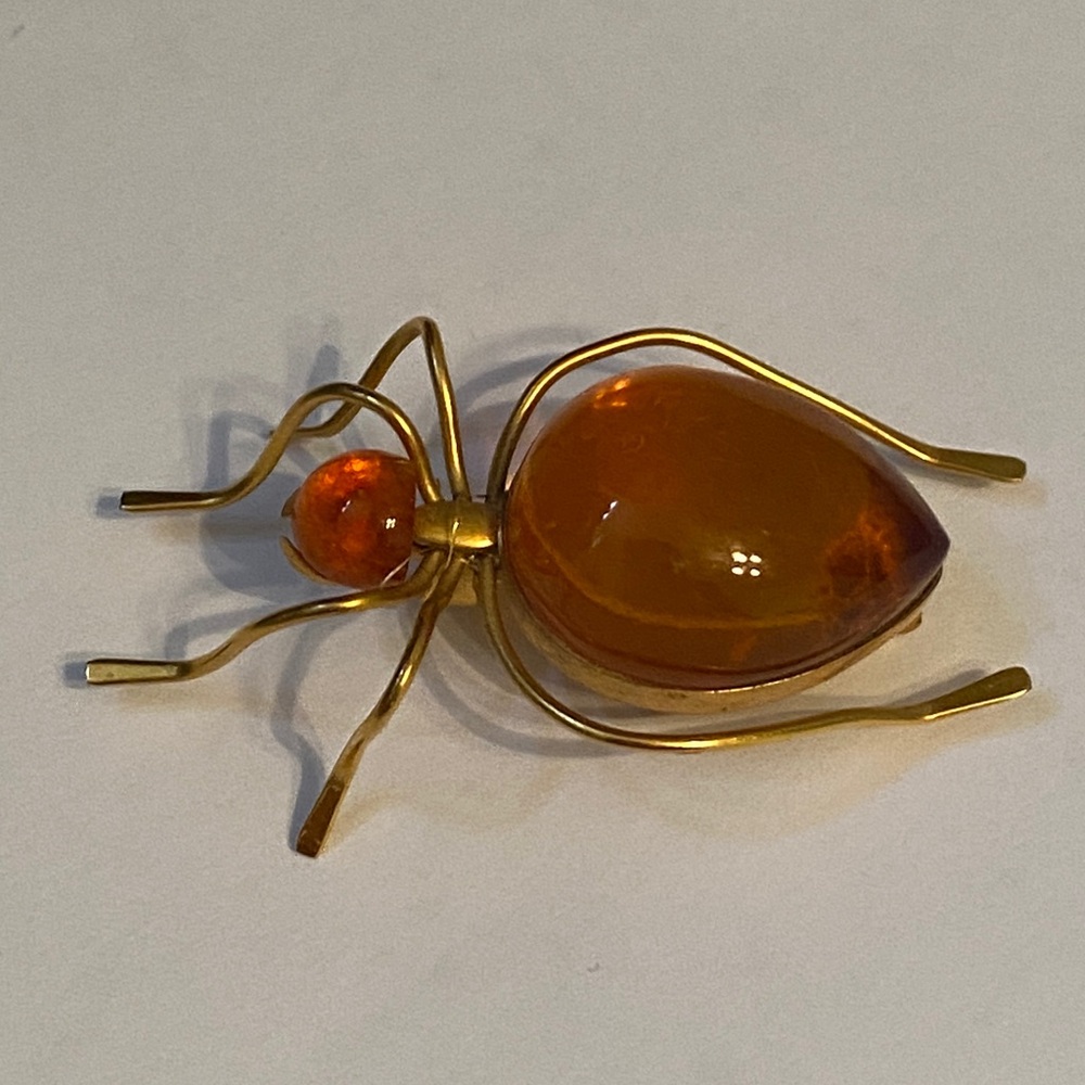 Vintage Amber Spider Brooch Signed